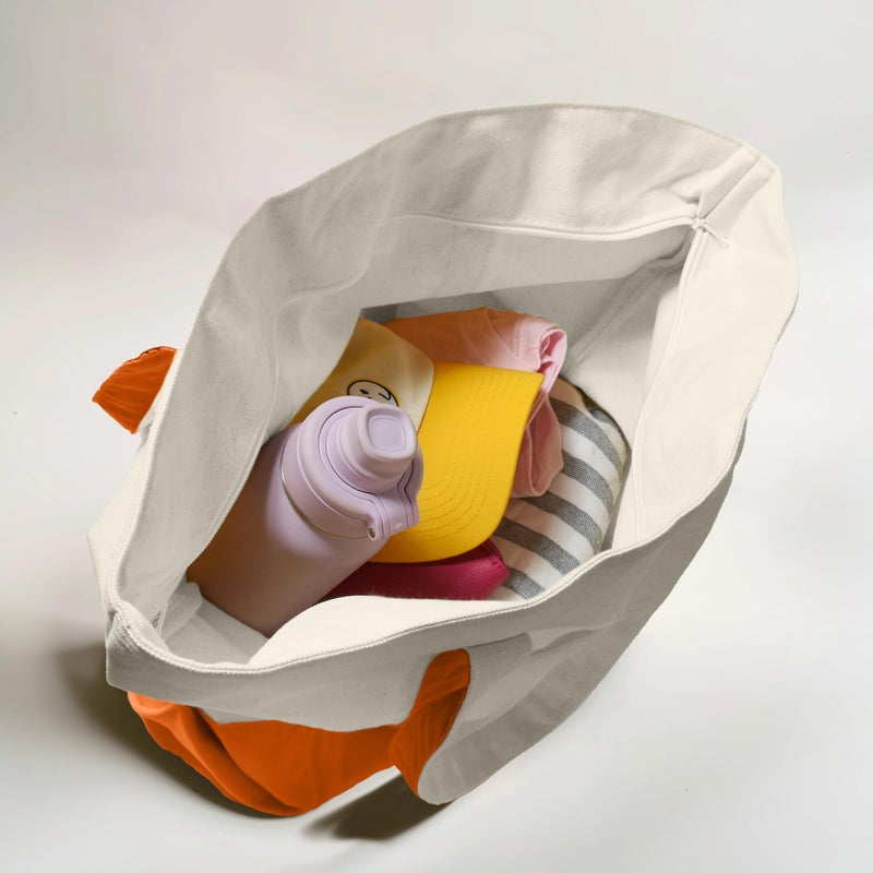 DALIX 22" Large Cotton Canvas Zippered Shopping Tote Grocery Bag in Orange - Image 5